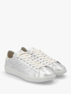 Super Silver White Leather Tennis Trainers