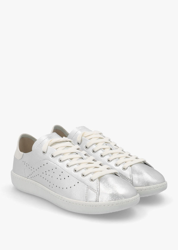 Super Silver White Leather Tennis Trainers
