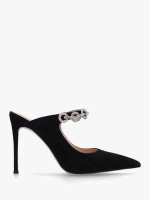 Studio Mary Black Suede Embellished Heeled Mule Court Shoes