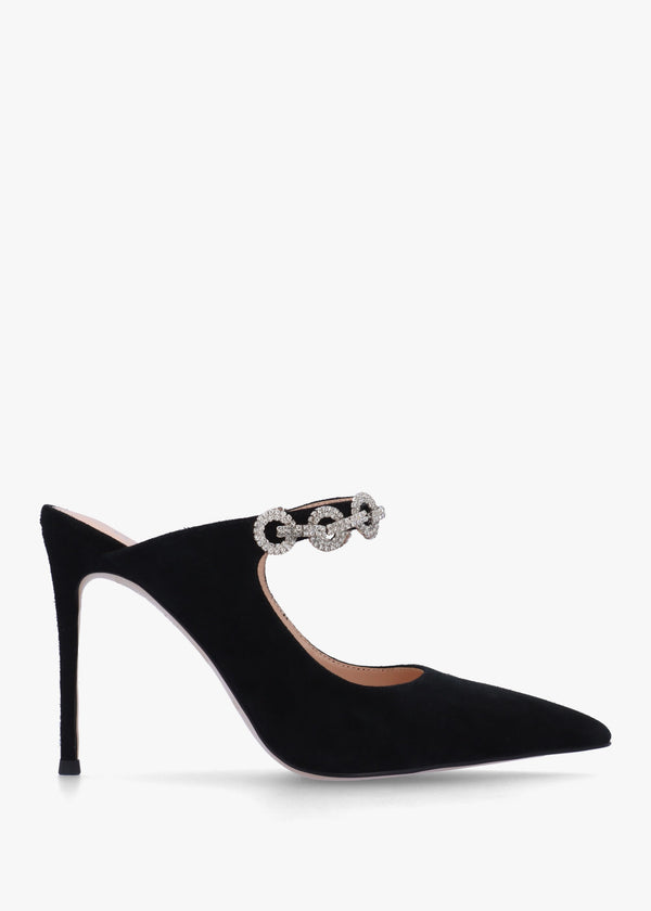 Studio Mary Black Suede Embellished Heeled Mule Court Shoes
