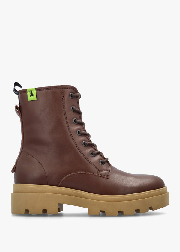 Jacy Chocolate Leather Lace Up Ankle Boots
