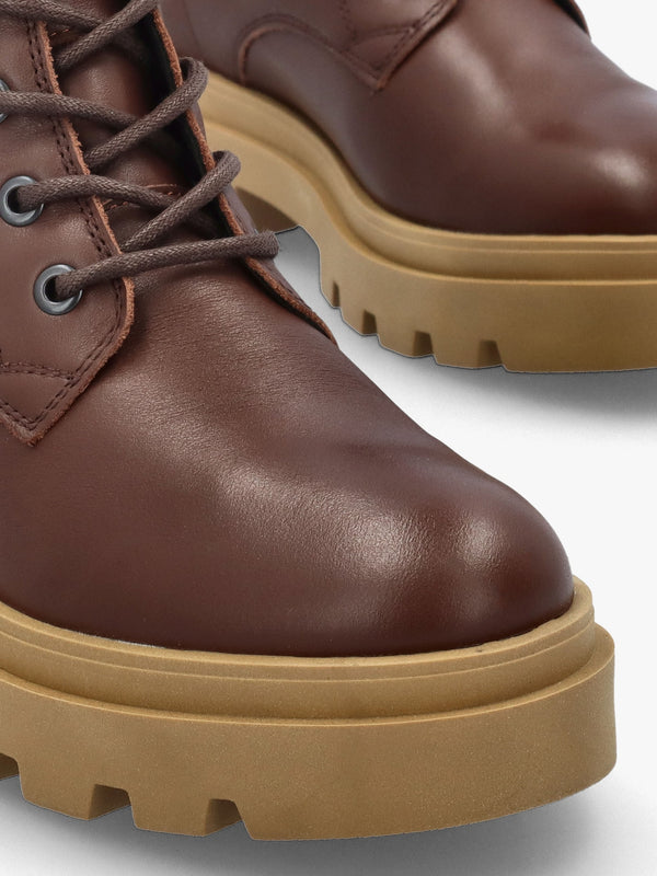 Jacy Chocolate Leather Lace Up Ankle Boots
