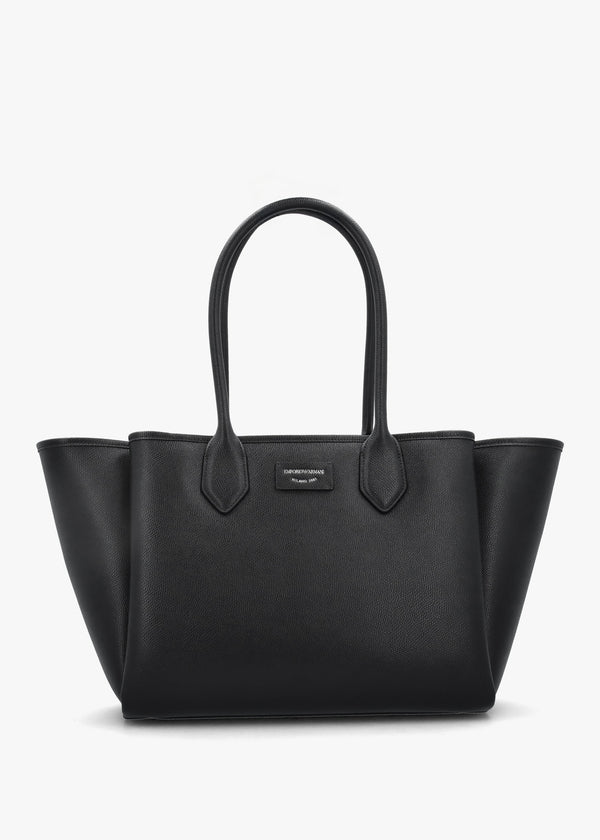 Grana Black Leather Winged Shopper Bag