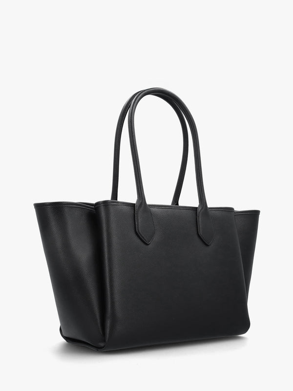 Grana Black Leather Winged Shopper Bag