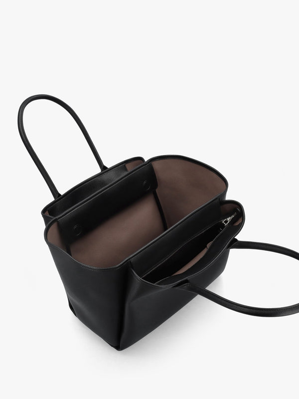 Grana Black Leather Winged Shopper Bag