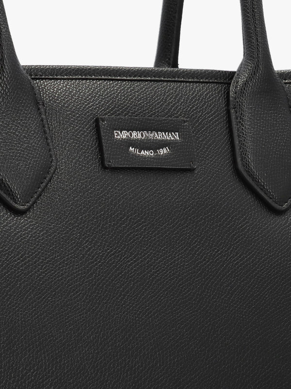 Grana Black Leather Winged Shopper Bag