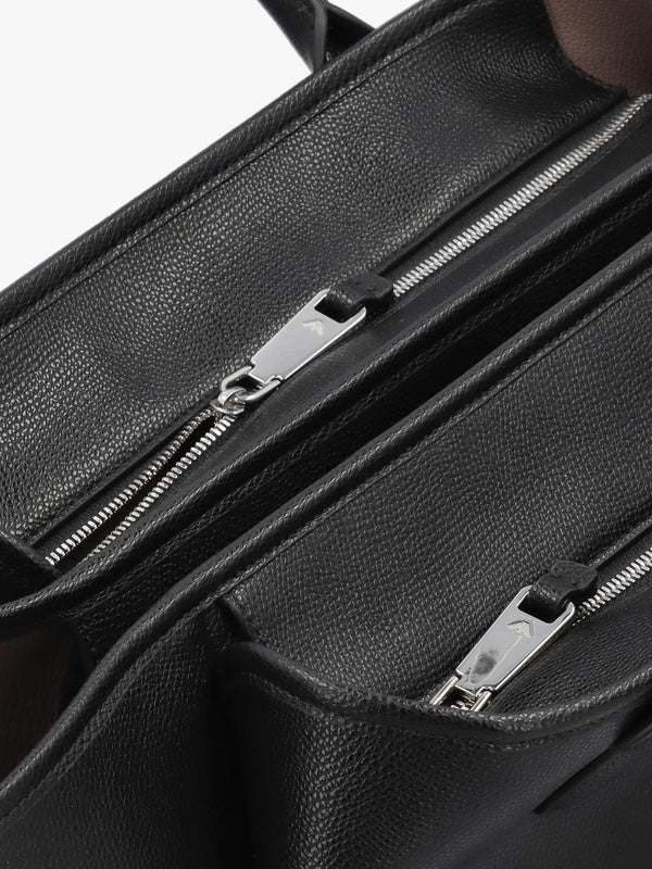 Grana Black Leather Winged Shopper Bag