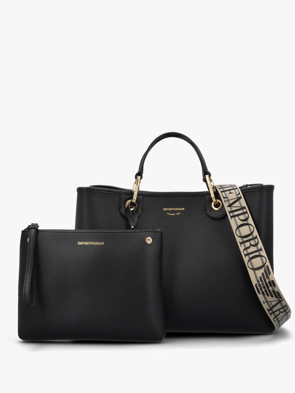 Black Pebbled Shopper With Pouch