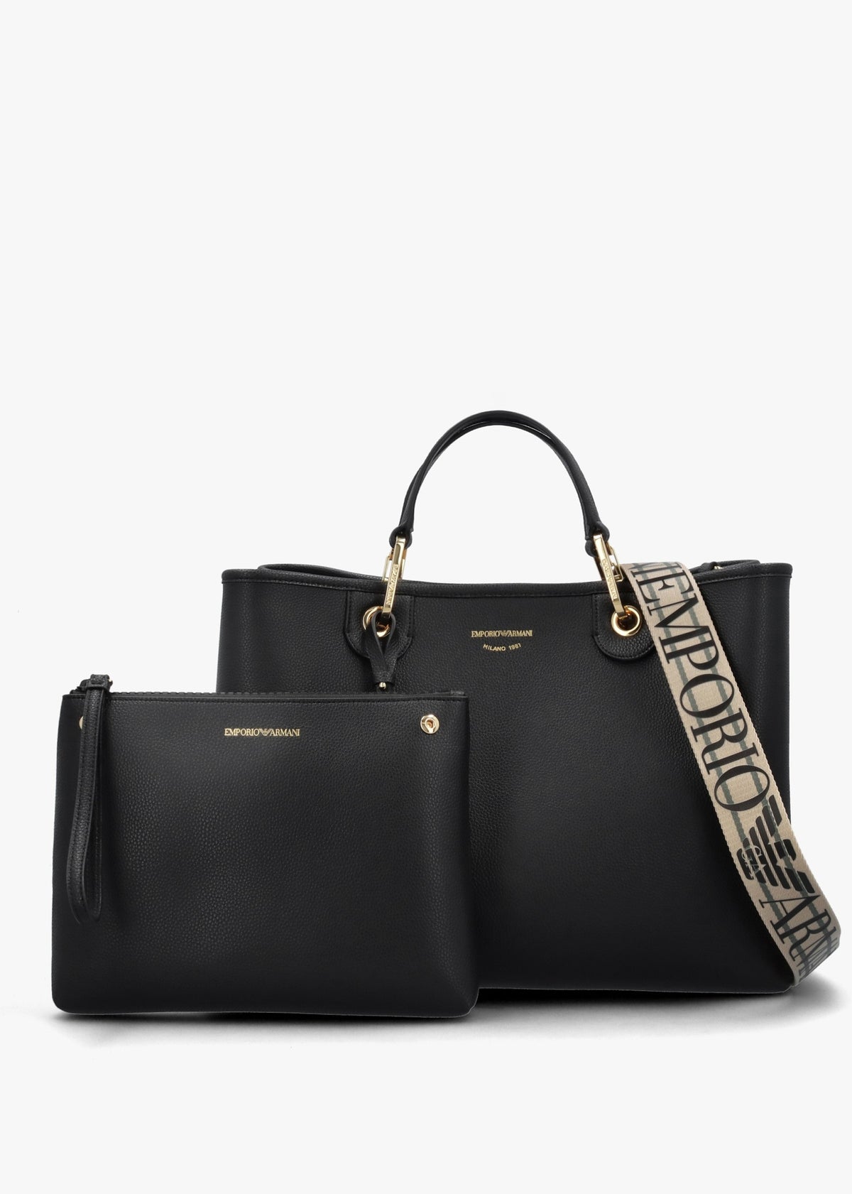 Black Pebbled Shopper With Pouch