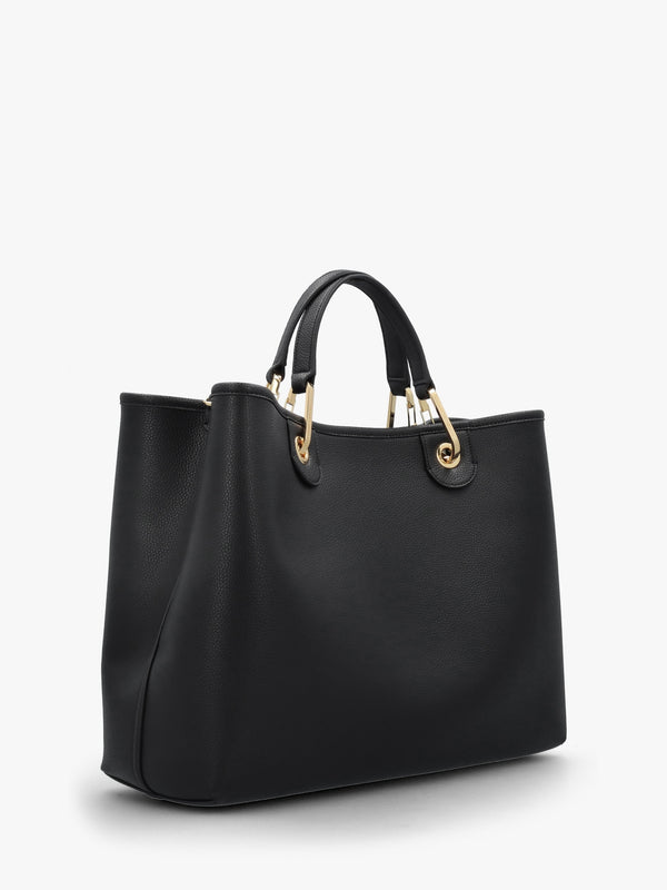 Black Pebbled Shopper With Pouch