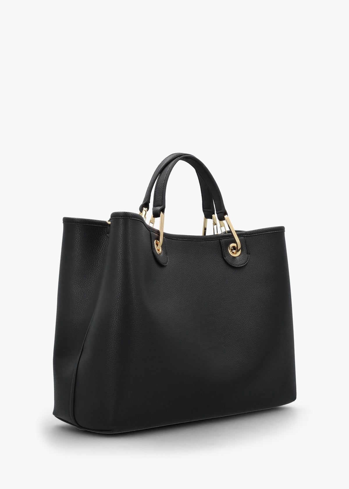 Black Pebbled Shopper With Pouch