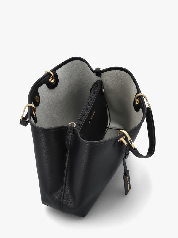 Black Pebbled Shopper With Pouch