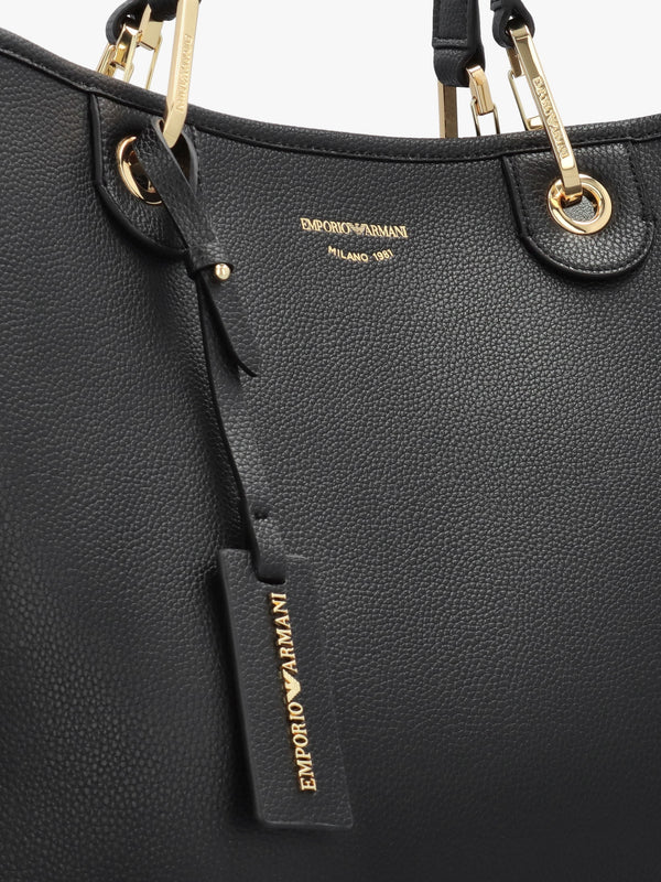 Black Pebbled Shopper With Pouch