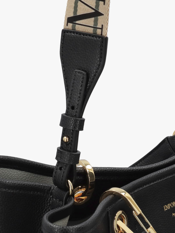 Black Pebbled Shopper With Pouch