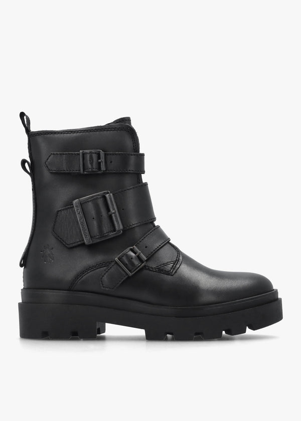 Jeda Black Leather Biker Boots