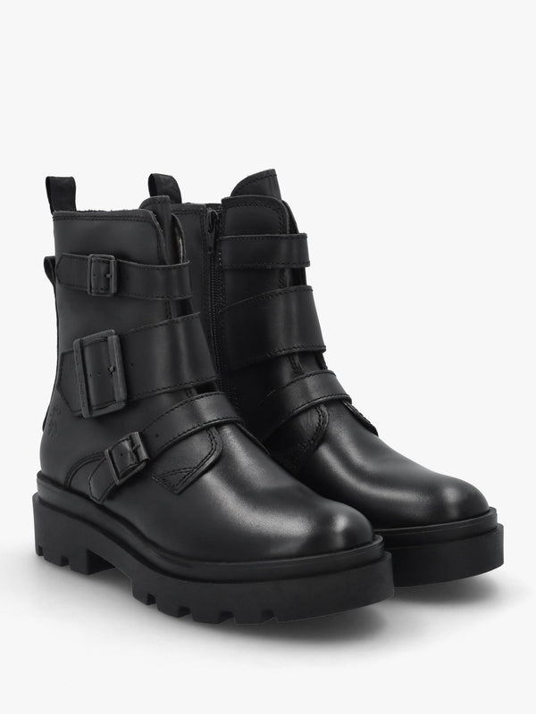 Jeda Black Leather Biker Boots