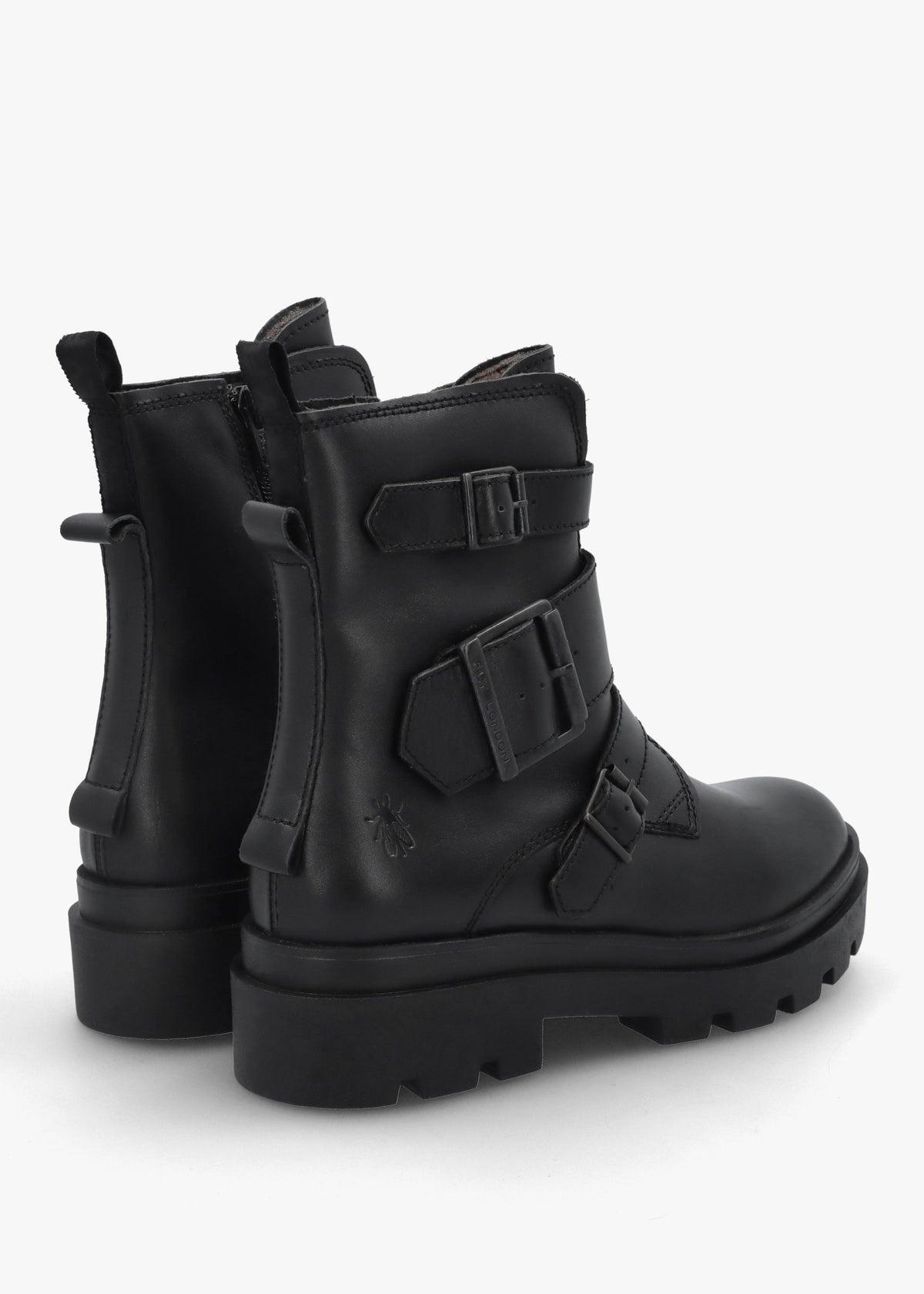 Jeda Black Leather Biker Boots