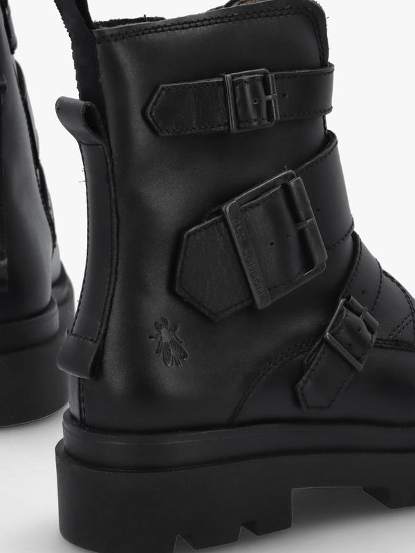 Jeda Black Leather Biker Boots
