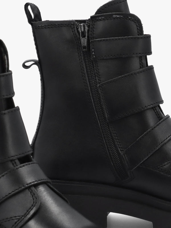 Jeda Black Leather Biker Boots