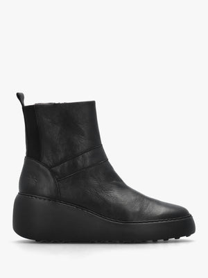 Doxe Black Leather Wedge Ankle Boots