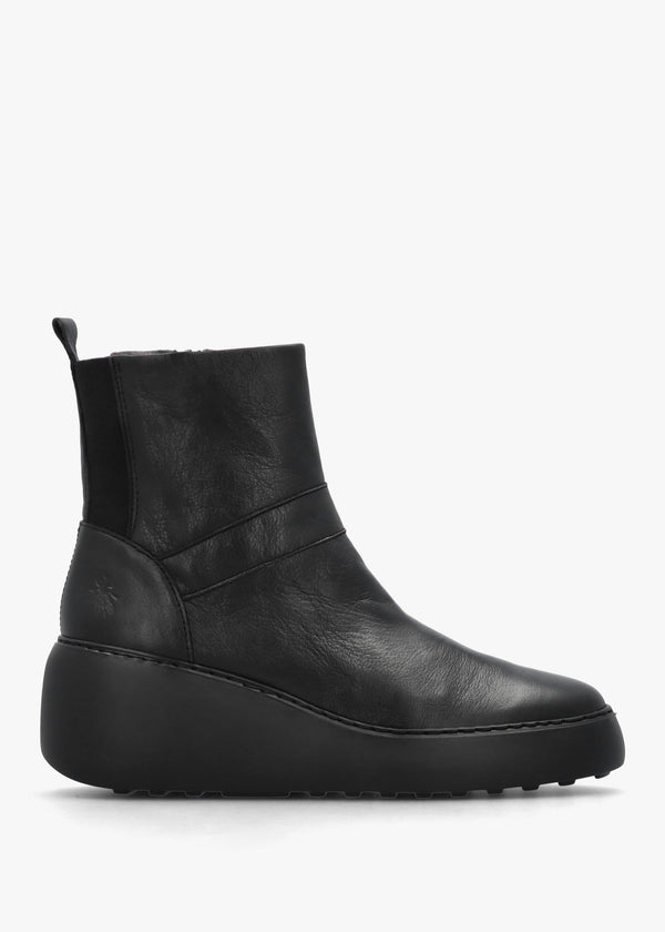 Doxe Black Leather Wedge Ankle Boots