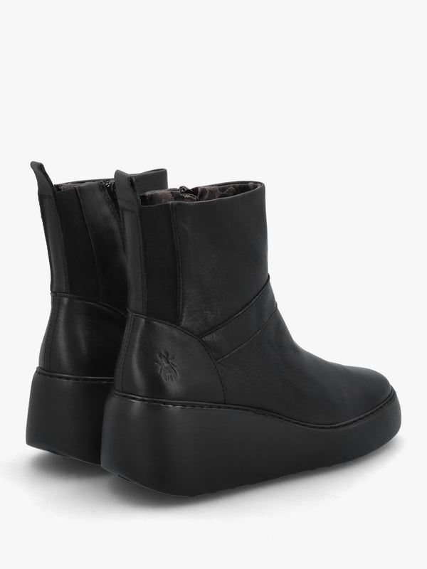 Doxe Black Leather Wedge Ankle Boots