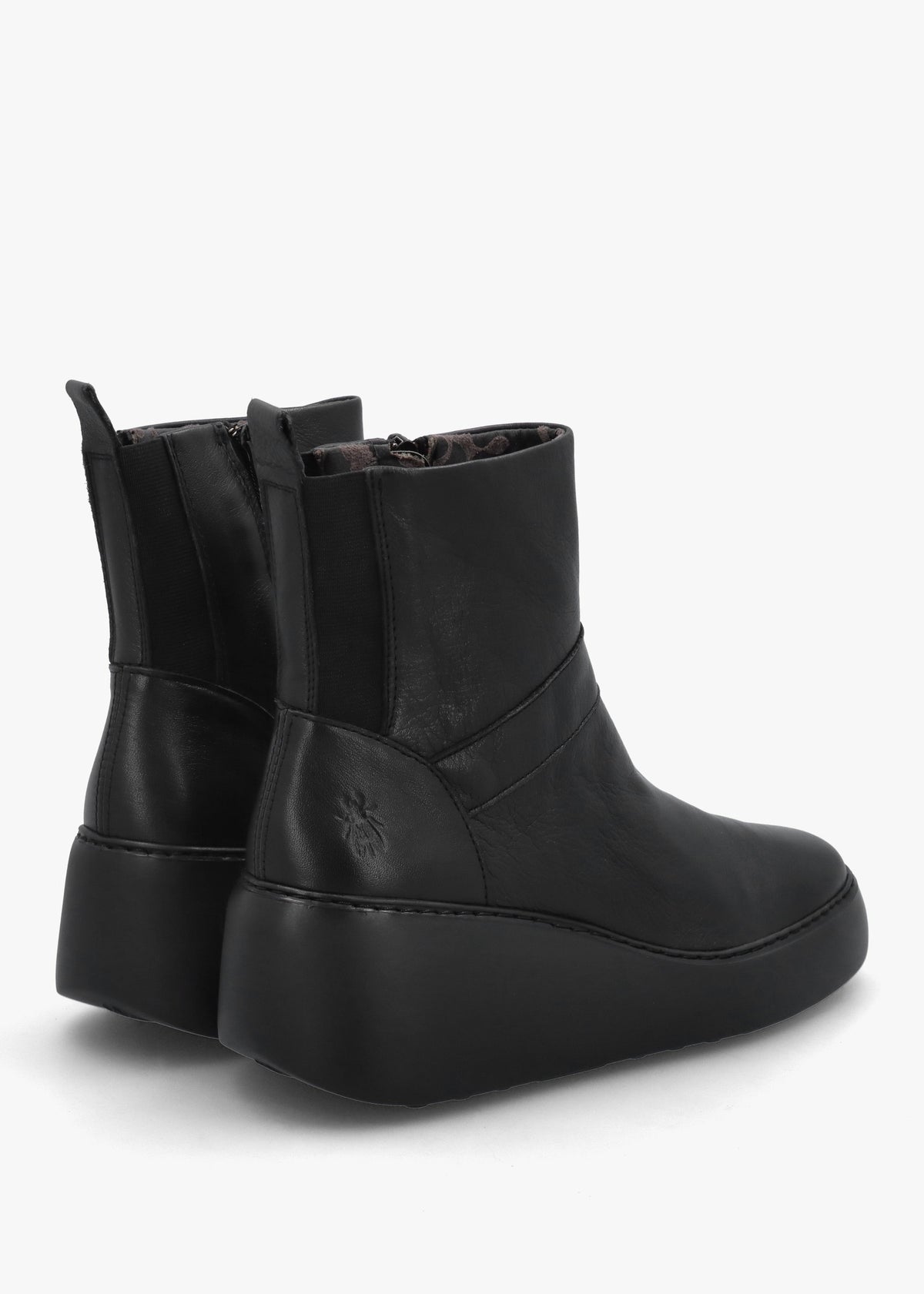 Doxe Black Leather Wedge Ankle Boots