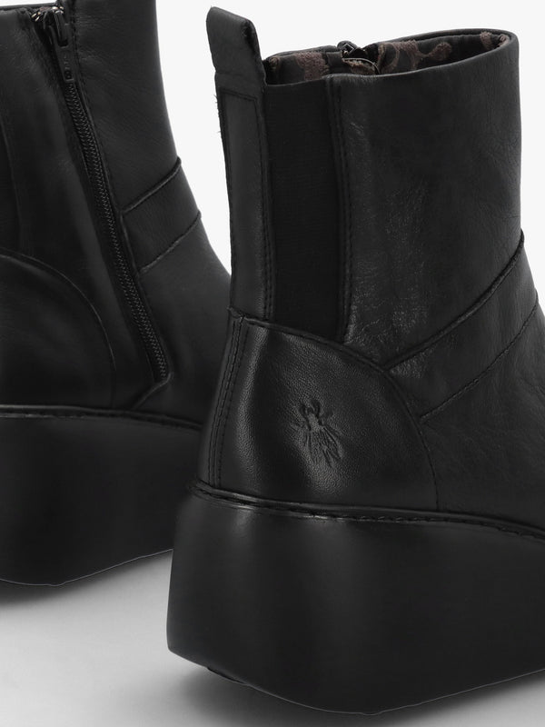 Doxe Black Leather Wedge Ankle Boots