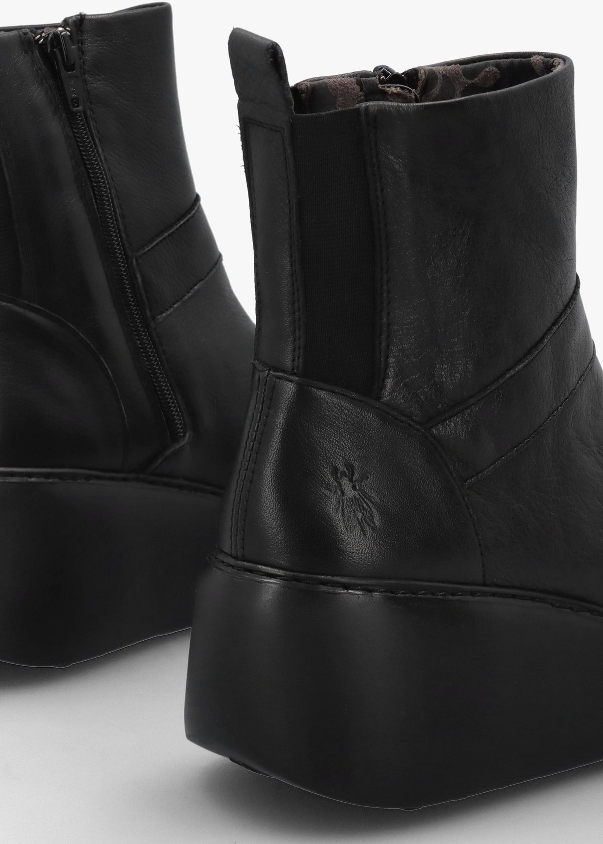 Doxe Black Leather Wedge Ankle Boots