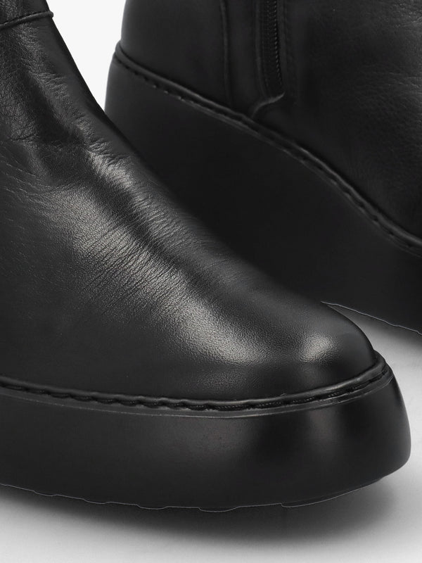 Doxe Black Leather Wedge Ankle Boots