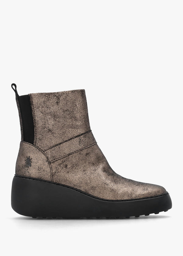 Doxe Graphite Leather Wedge Ankle Boots