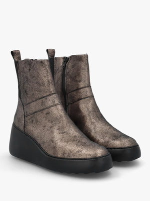 Doxe Graphite Leather Wedge Ankle Boots