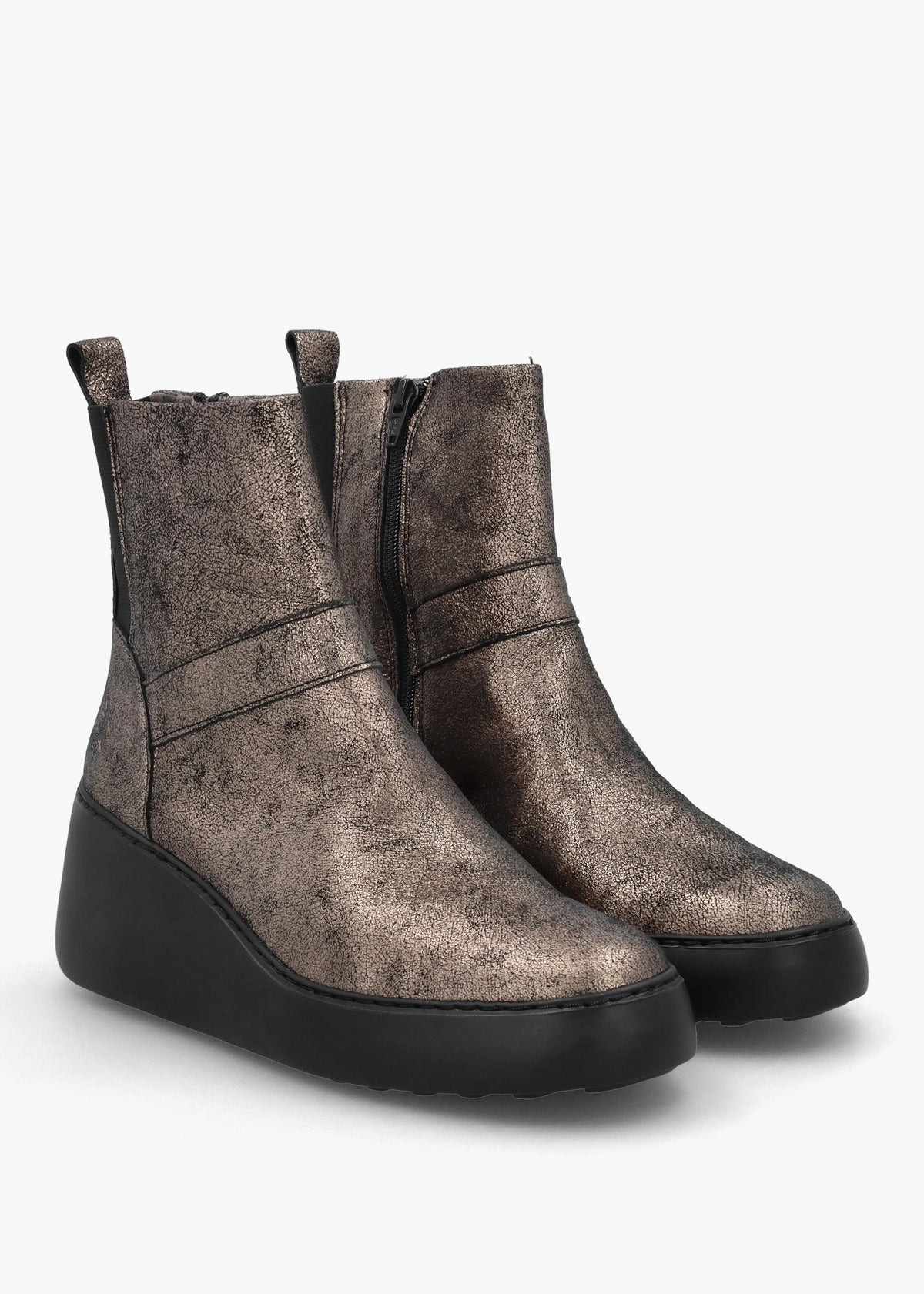 Doxe Graphite Leather Wedge Ankle Boots