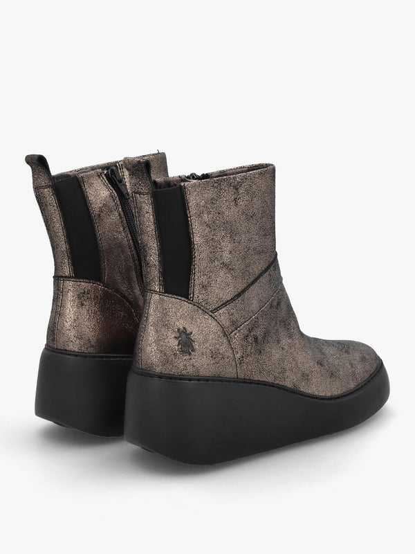 Doxe Graphite Leather Wedge Ankle Boots