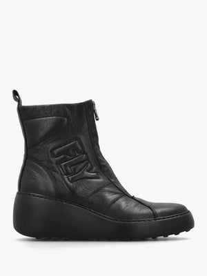 Drim Black Leather Logo Wedge Ankle Boots