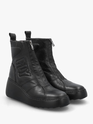 Drim Black Leather Logo Wedge Ankle Boots
