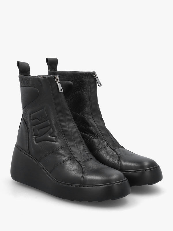 Drim Black Leather Logo Wedge Ankle Boots