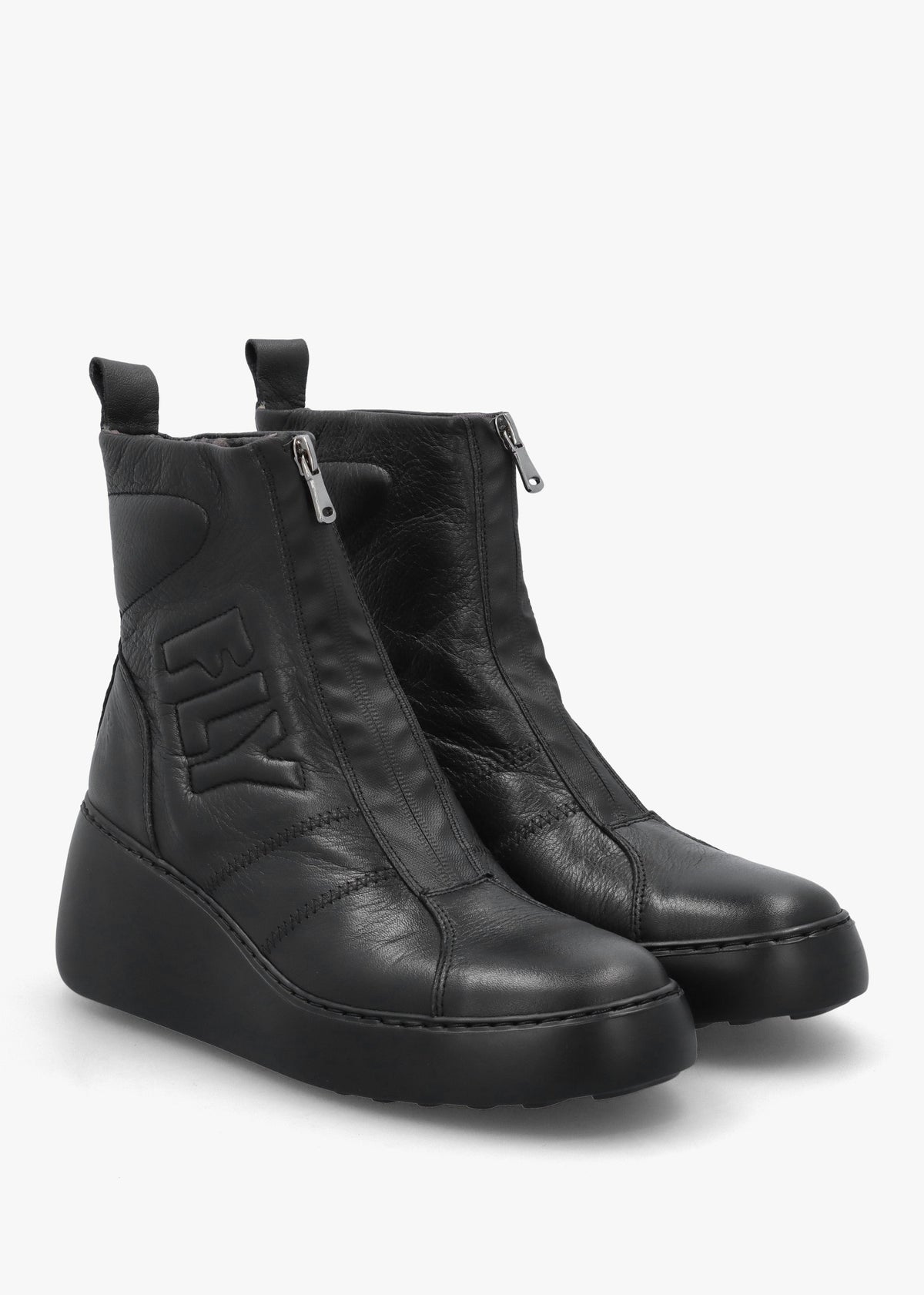 Drim Black Leather Logo Wedge Ankle Boots