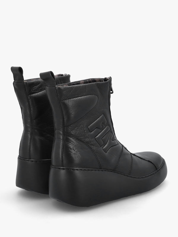 Drim Black Leather Logo Wedge Ankle Boots