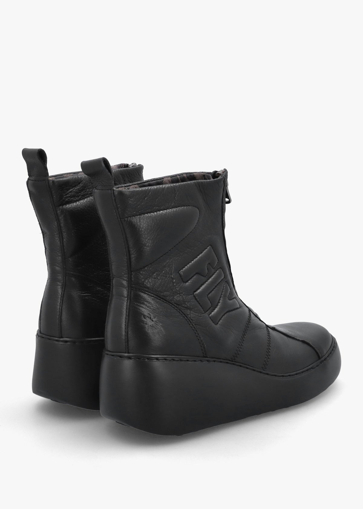 Drim Black Leather Logo Wedge Ankle Boots