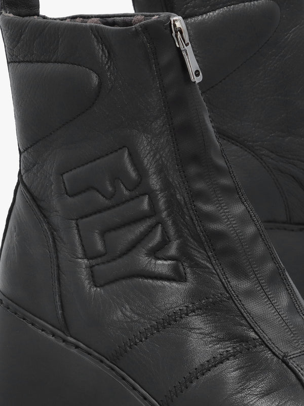 Drim Black Leather Logo Wedge Ankle Boots
