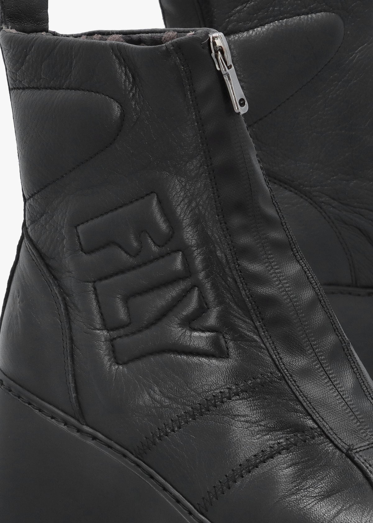 Drim Black Leather Logo Wedge Ankle Boots