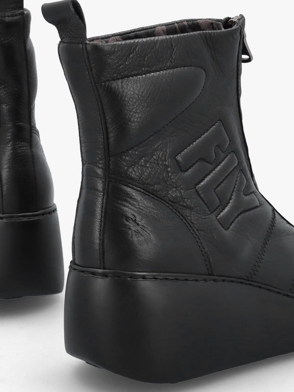 Drim Black Leather Logo Wedge Ankle Boots