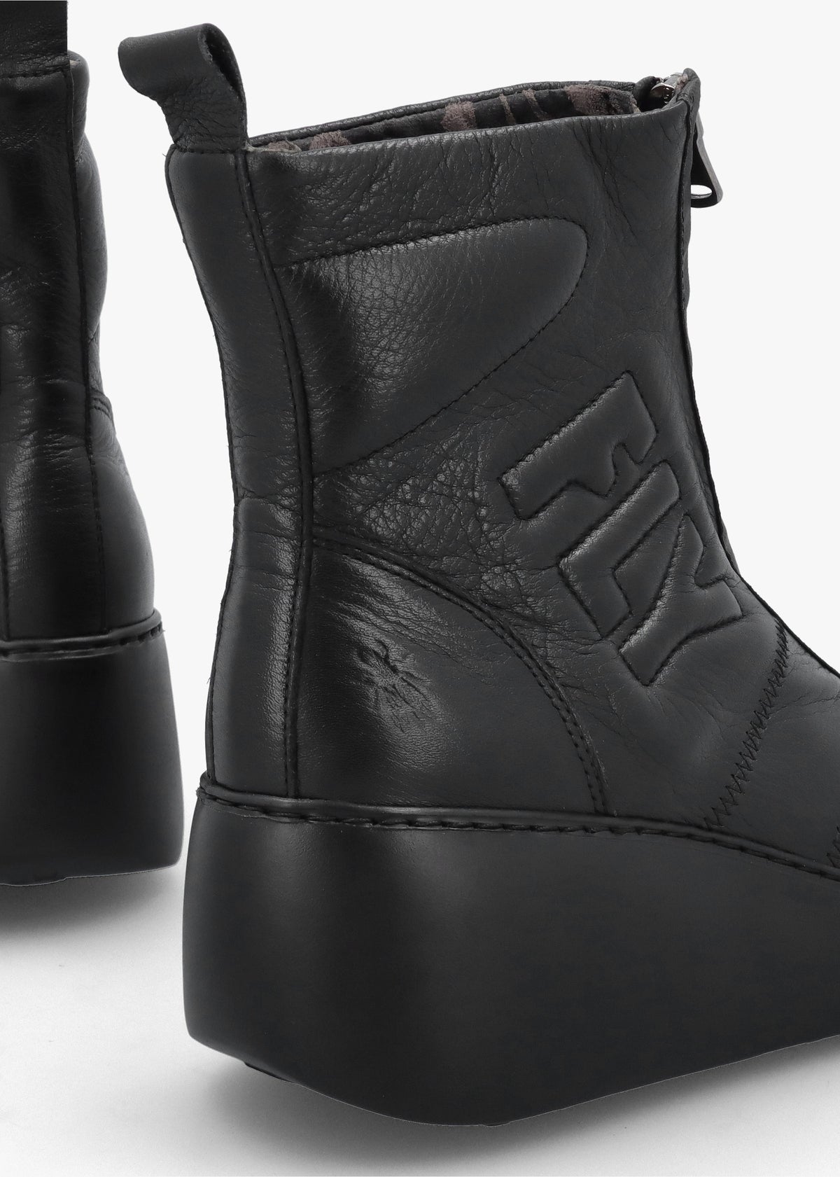 Drim Black Leather Logo Wedge Ankle Boots
