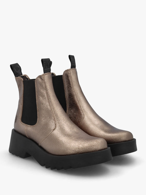 Medi Gold Leather Chunky Chelsea Boots