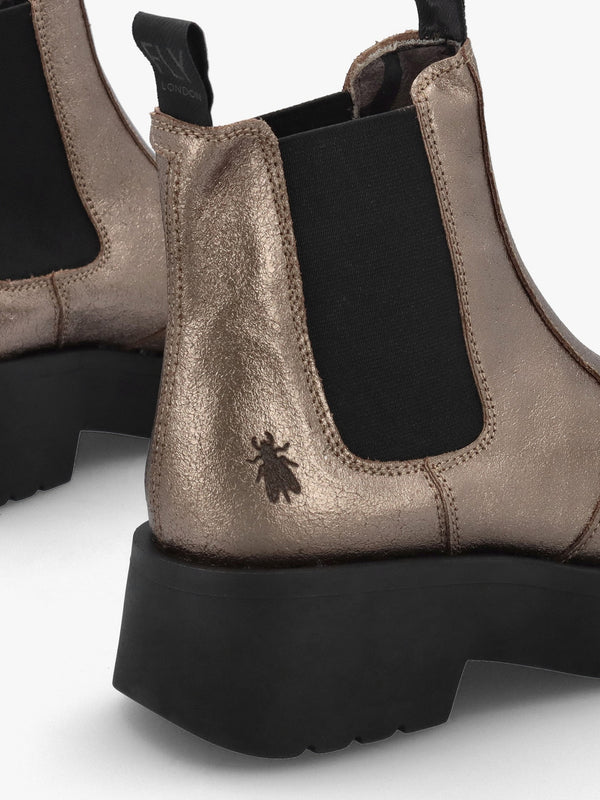 Medi Gold Leather Chunky Chelsea Boots