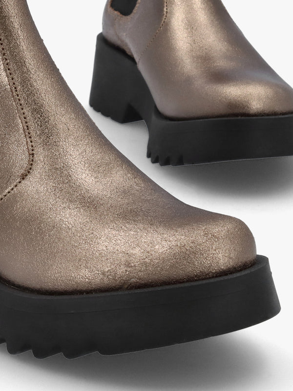 Medi Gold Leather Chunky Chelsea Boots