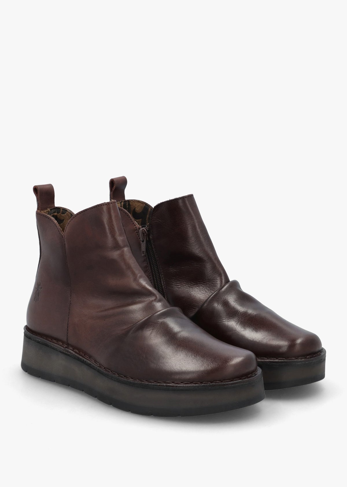 Ruji Dark Brown Leather Shaped Topline Ankle Boots