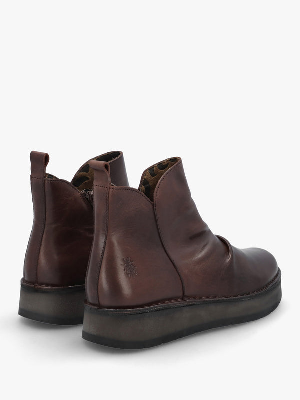 Ruji Dark Brown Leather Shaped Topline Ankle Boots
