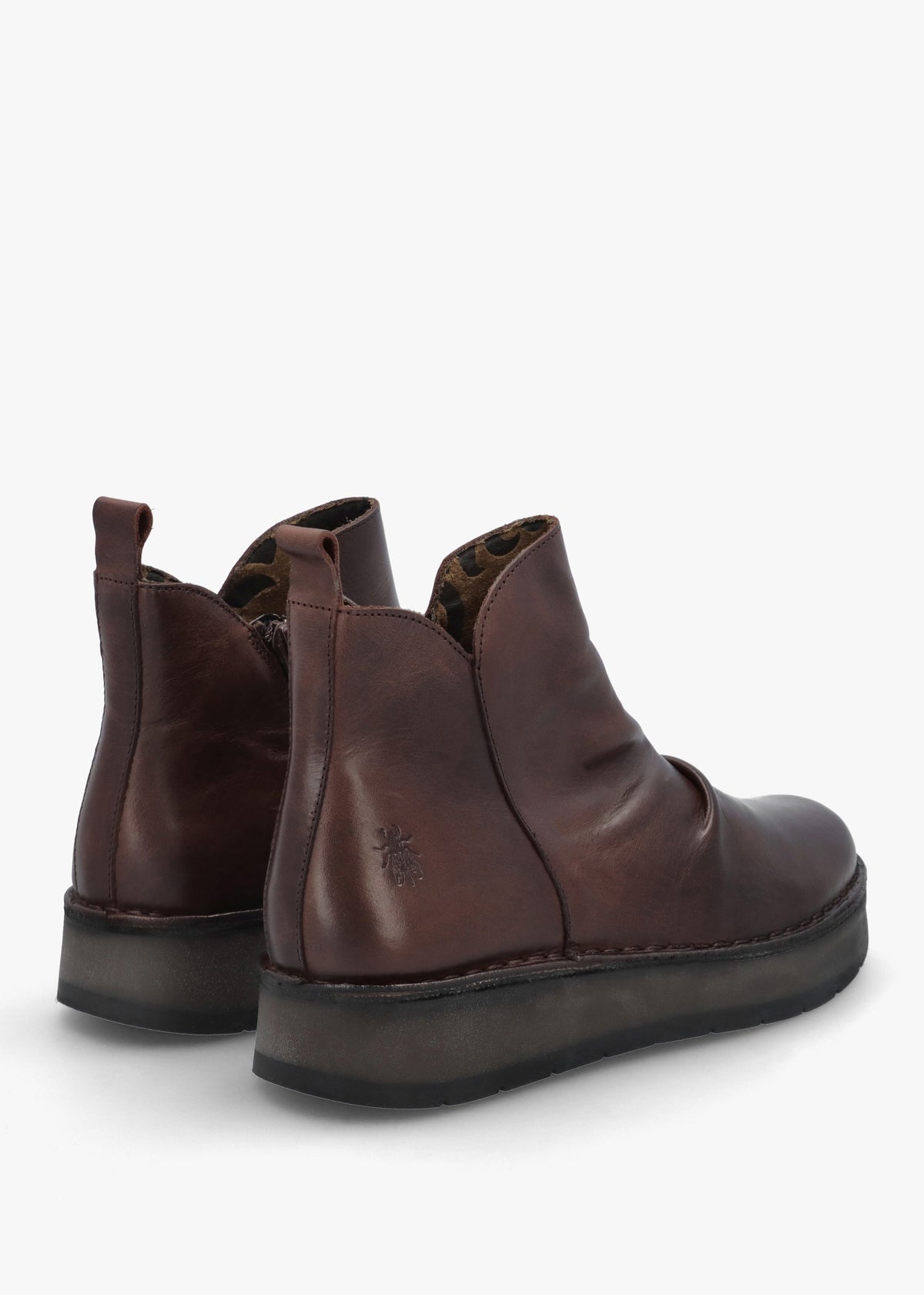 Ruji Dark Brown Leather Shaped Topline Ankle Boots
